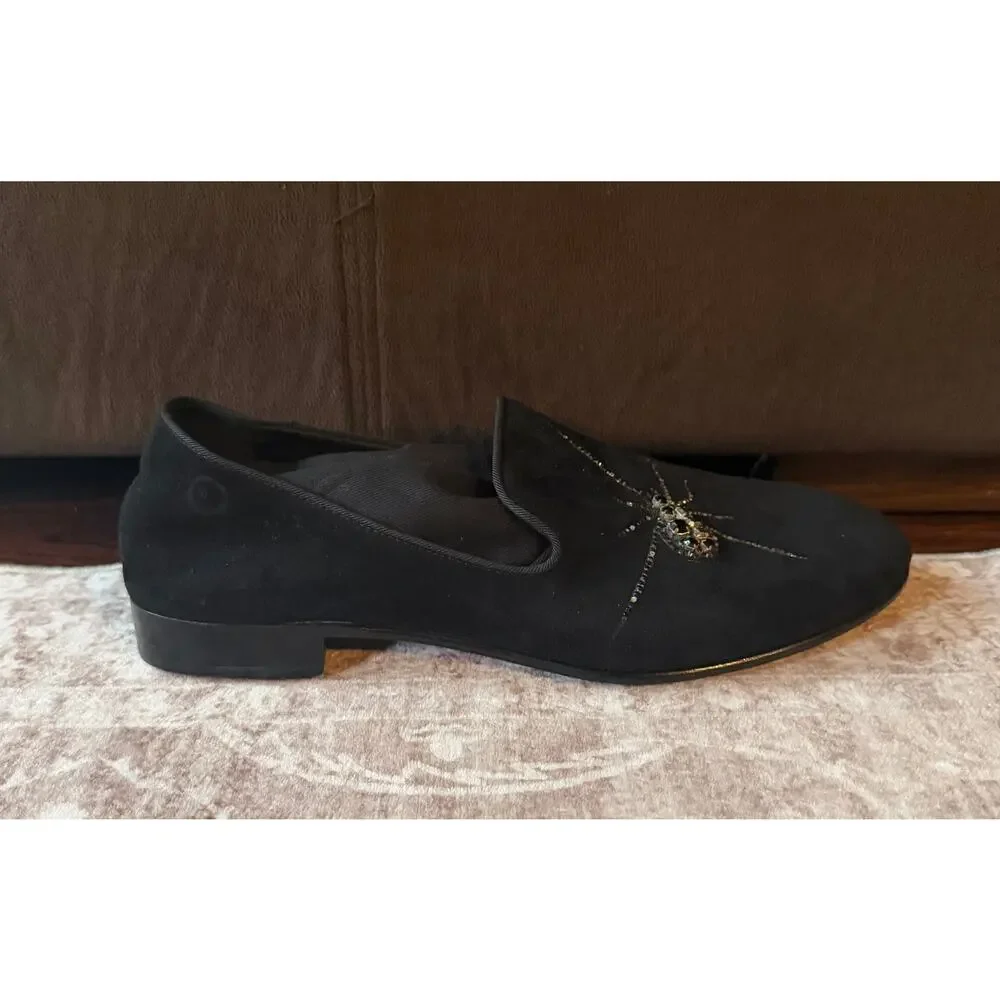 $1,295 NEW Giuseppe Zanotti Black Velvet Crystal Spider Smoking Loafers 7(40)